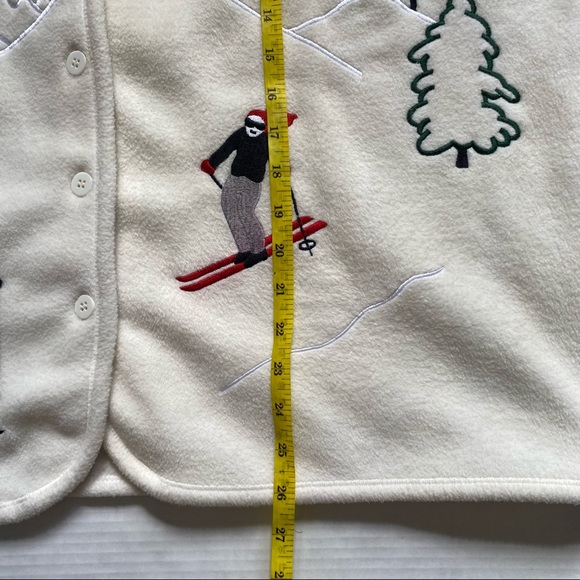 R&R vintage women’s lightweight fleece button cardigan embroidered skiers - L - Picture 11 of 12